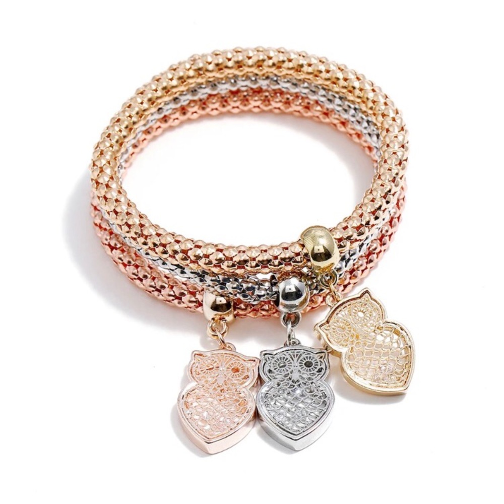Owl Rhinestone Charm Bracelet Set - Picture 2 of 2
